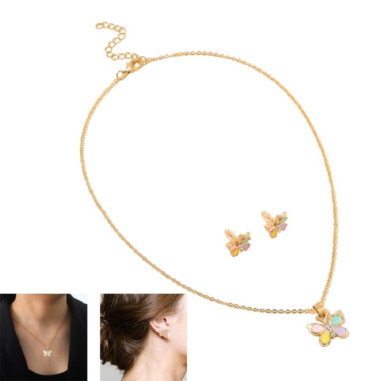 Butterfly Heart Pendant Jewelry Set for Daily Wear Handmade Alloy Necklace and Earrings Birthday Party Accessories