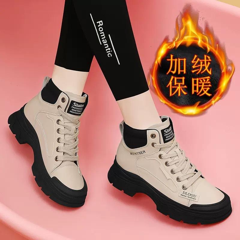 Soft leather Martin boots autumn and winter new non-slip warm short boots velvet fashion versatile women's shoes casual shoes