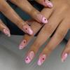 Nail Tips: Pink Edge French with Small Red Hearts, Reusable & Removable.