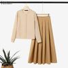 Women Long Sleeve Stripe Blouse and Long Skirts Casual Two Piece Sets