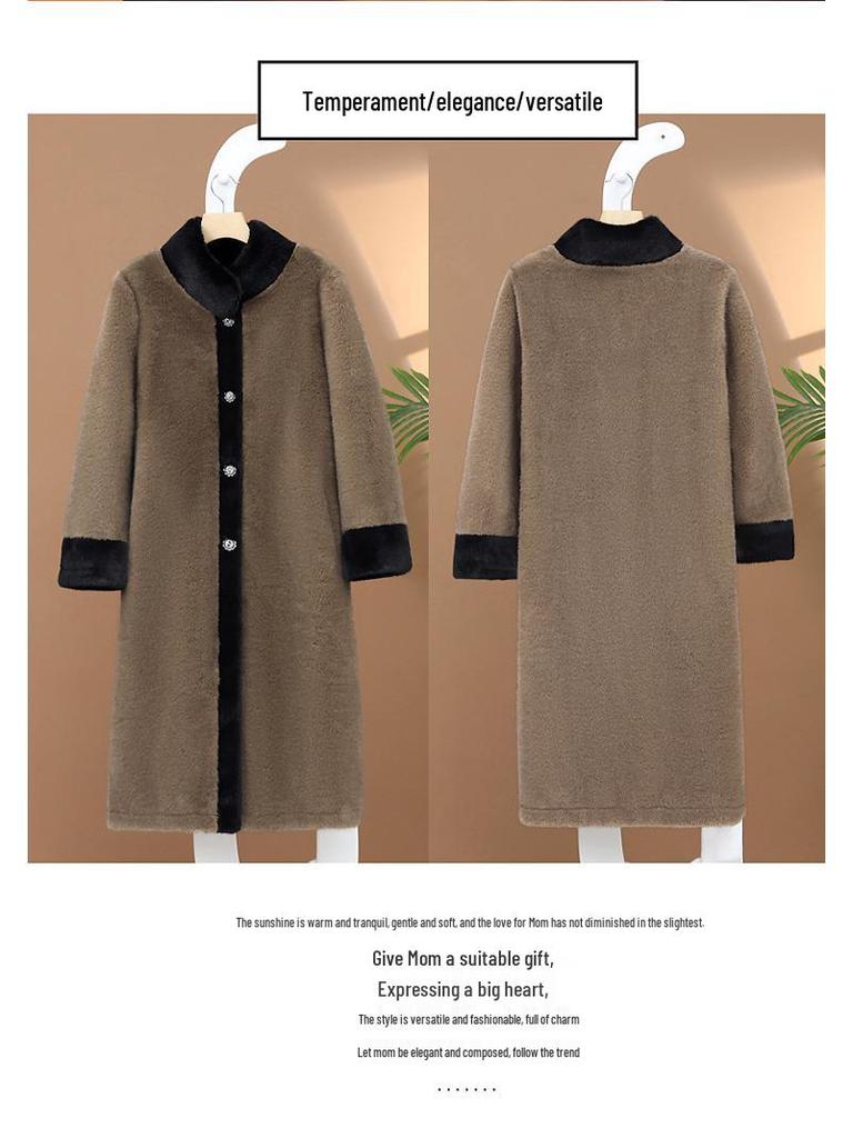 Mom's Faux Mink Velvet Winter Coat for Middle-Aged & Elderly Women - Elegant All-in-One Fur Overcoat