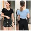 Women Fashion V-Neck Crisscross Tops Front Short Sleeve T-Shirt Sexy Slim Shirts
