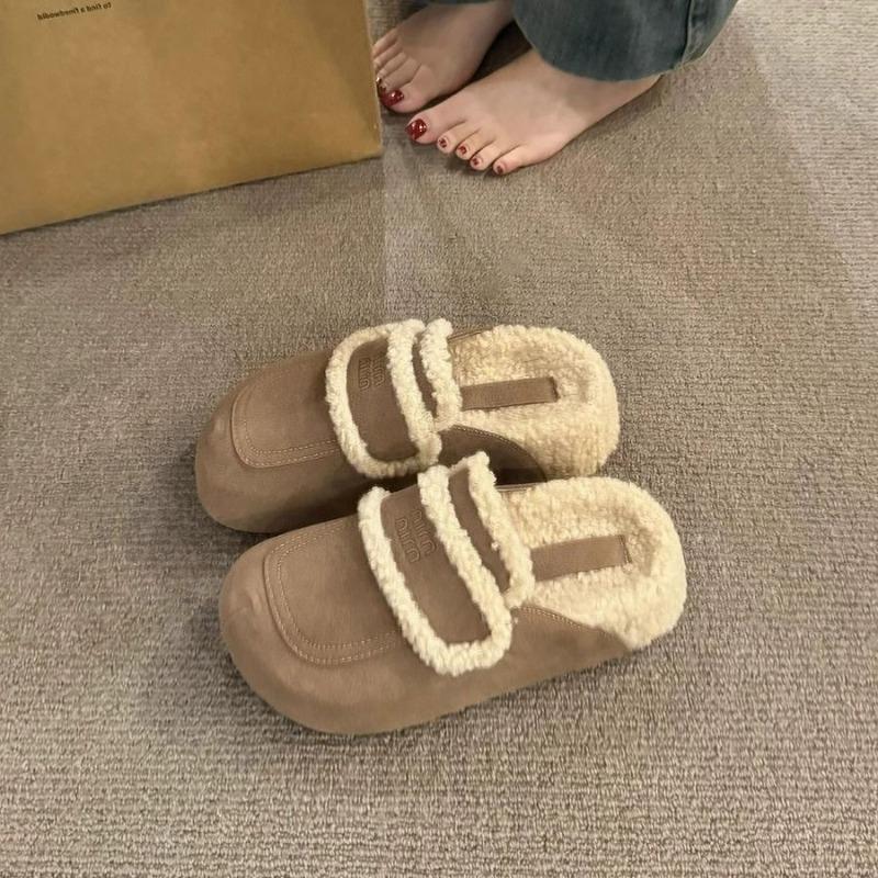Полутапочки баотоу на толстой подошве из овечьей шерсти женские новые хлопковые тапочки для осени и зимы 40 3898₽