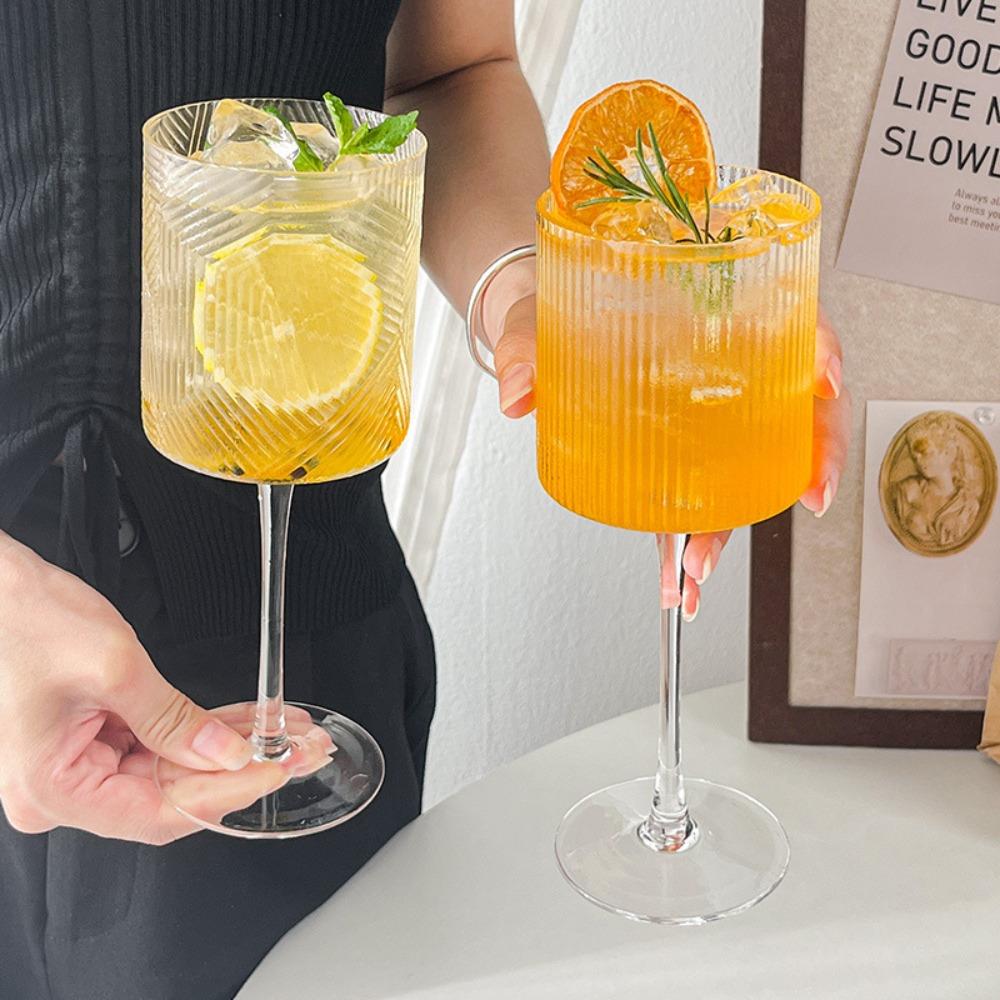 10pcs Wine Glasses Elegant Ribbed Design Wine Glasses 11oz Long Stem Unique Modern Shape - Hand Blown Premium Wine Glass