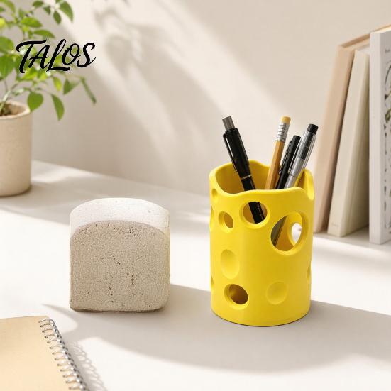 Talos 3D Printed Cheese Pen Holder, Large Capacity Desktop Organizer with Smooth Edges And Removable Dividers, Stationery Storage Box for Pens Pencils