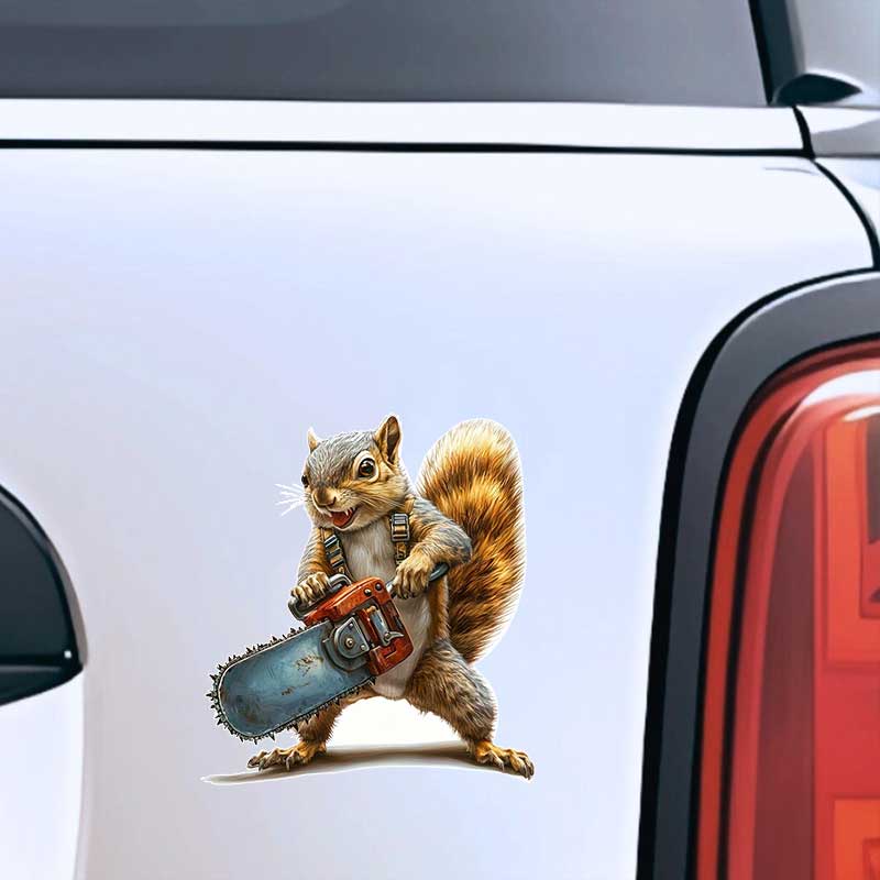 Squirrel With Chainsaw Car Sticker Vinyl Decal Waterproof Rear Window Motorcycle Camper Bumper Truck Laptop Decoration TM319