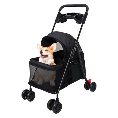 Poussette Pliante pour Chien Chat 4 Roues, Cage de Transport pour Chiots Voyage Extérieur avec Porte-Gobelet, Fenêtre Visible pour Moyens Petits