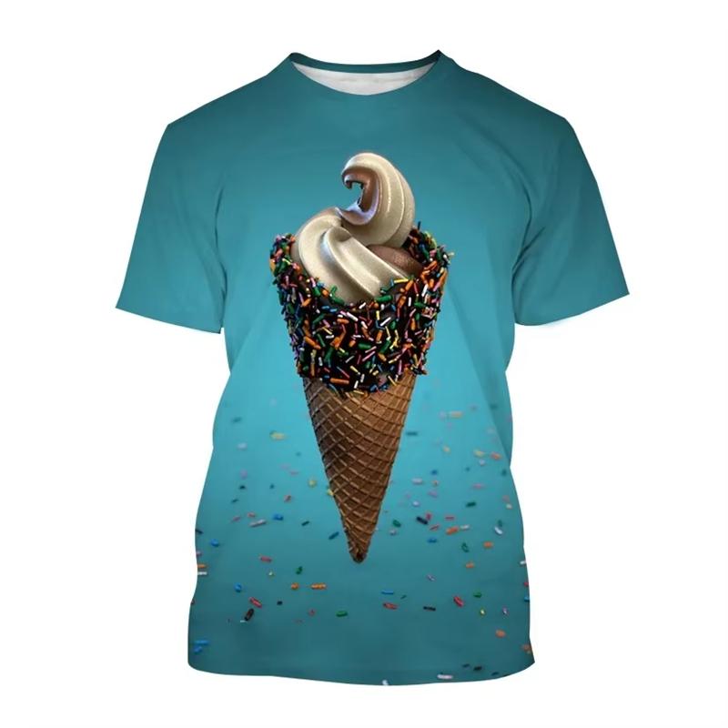 Ice Cream 3D Printing T-shirt Colorful Likeable Summer Clothing For T Shirt Men And Kids Funny Intersting Design 2024 New Tee