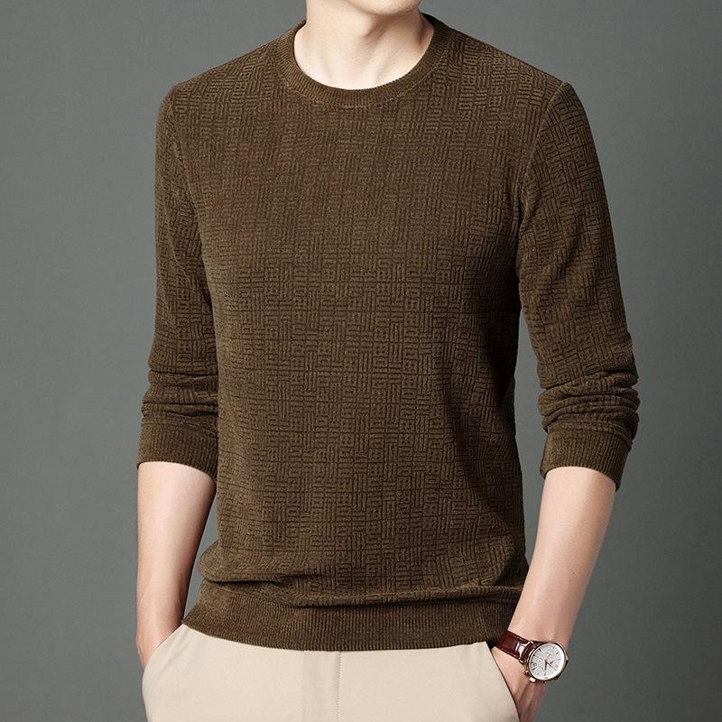 Тонкая мужская толстовка с капюшоном из шенилла на весну и осень с круглым вырезом — фото 6