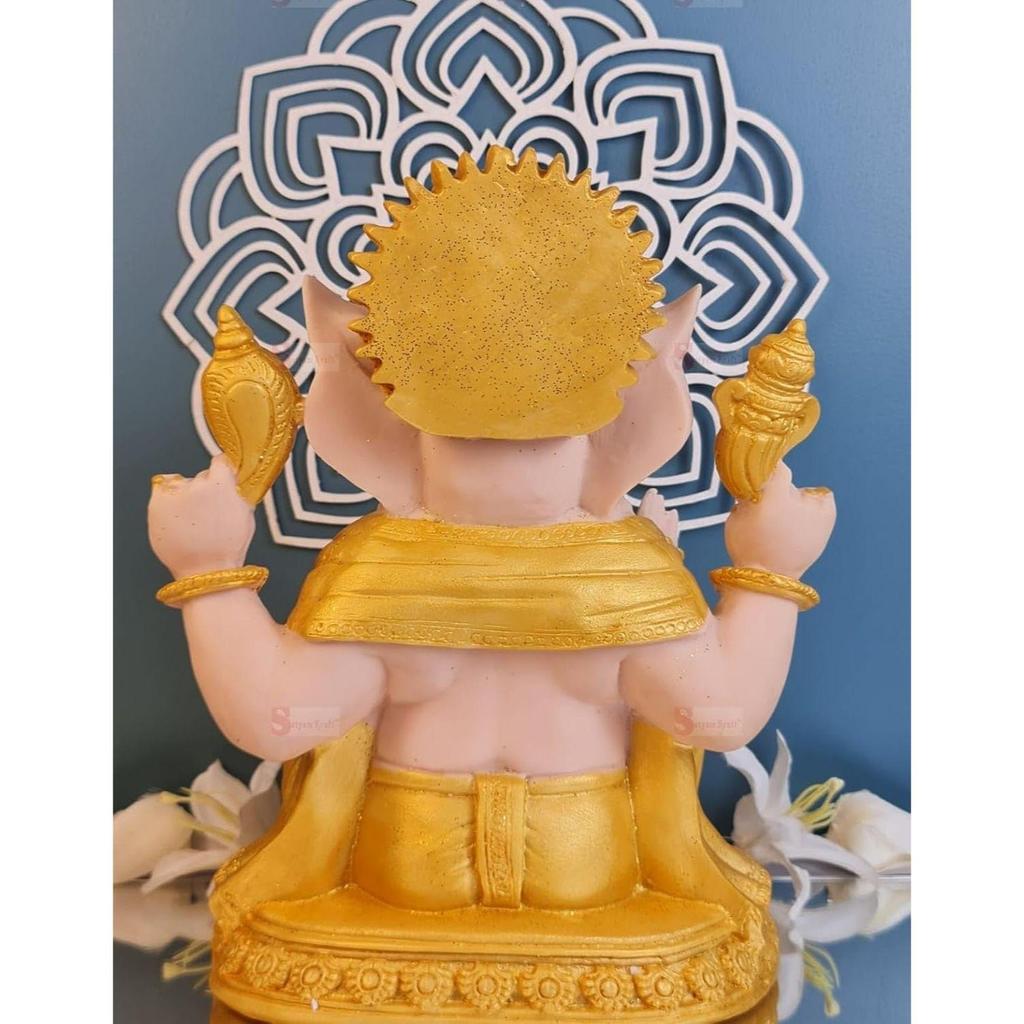 1 Piece PolyResin Gold Color Premium Decorative Lord Ganesha Statue & Idols for Home, Office, and Pooja, for Festivals, Weddings