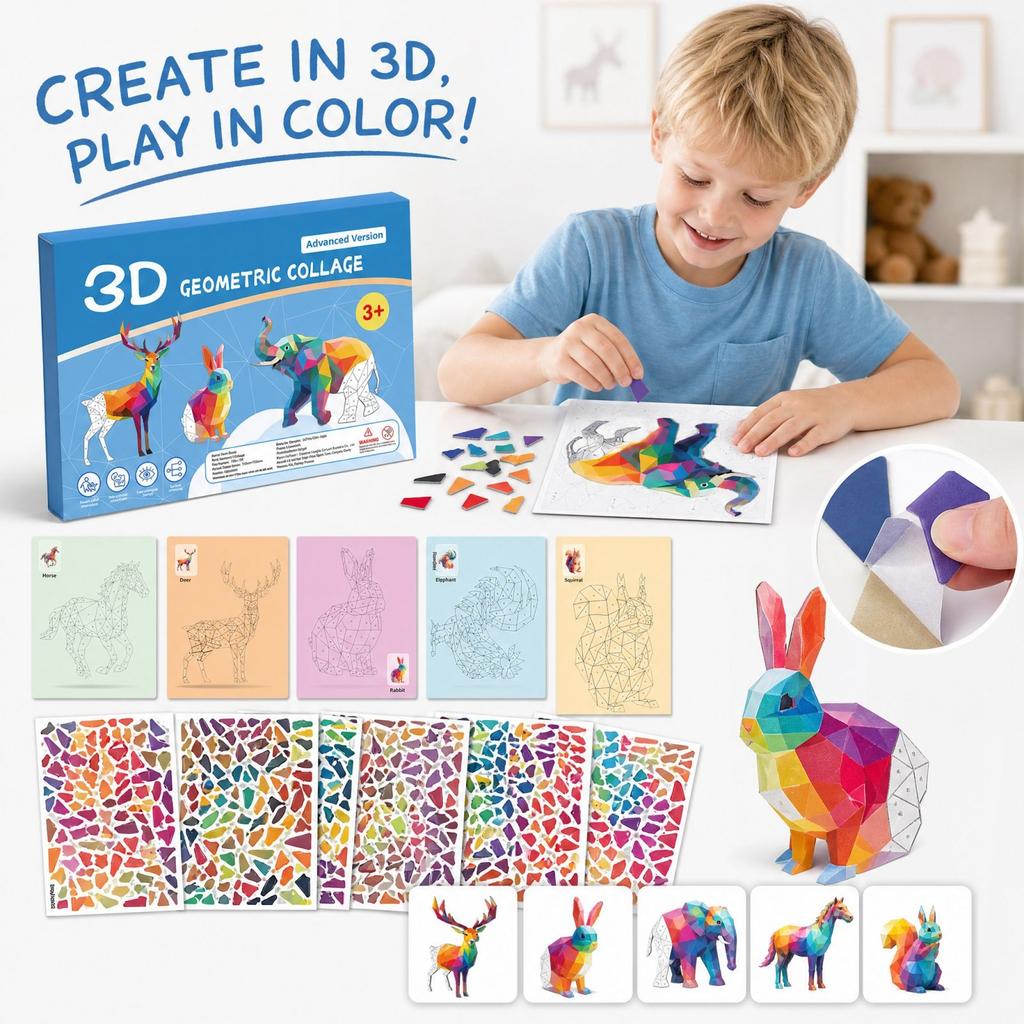 3D Geometric Stickers for Kids, Early Learning Educational Toy Set for, Training and Fine Motor Skills