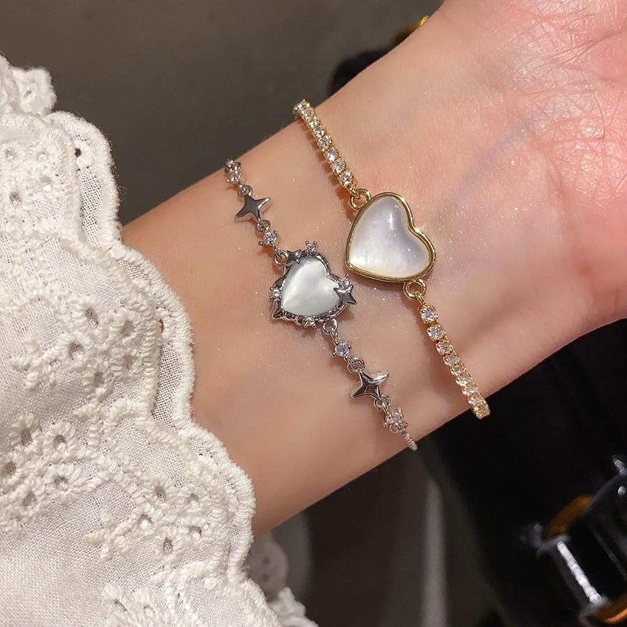 Modisches Herzförmiges Cz Stern Liebe Katzenauge Armband Mit Mikroeingefasstem Kupfer Für Damen Freizeitkleidung