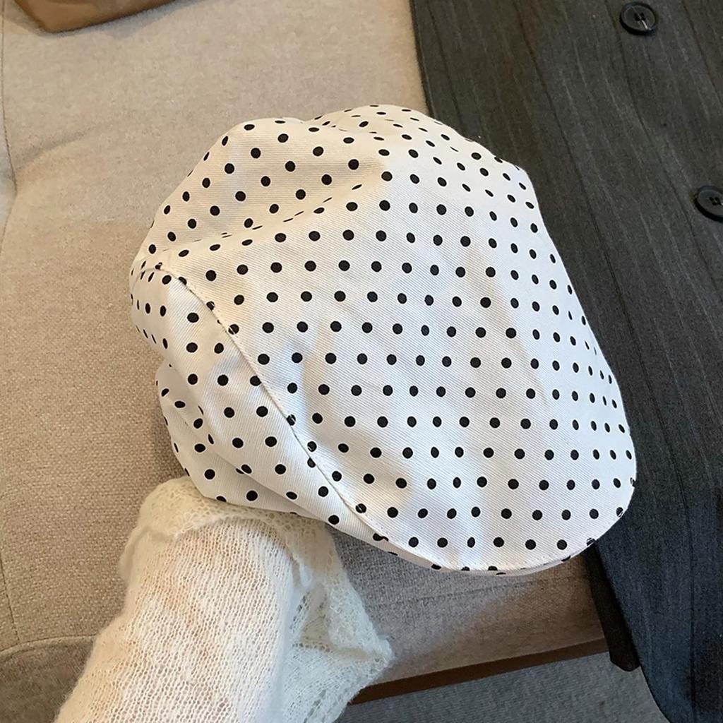 Fashion Polka Dot Beret Hat for Women Soft Cotton Spring Summer Sunshade Forward Cap JK Girls Newsboy Painter Artist Caps
