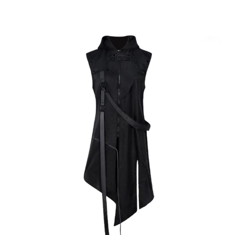 

Mens Medieval Renaissances Punk Sleeveless Jackets Gothic Dark Hoodie Zipper Coat L