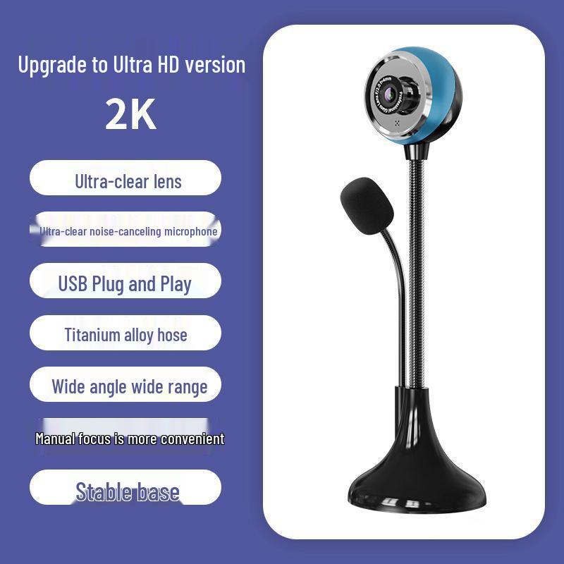 Driver-Free 2K HD USB Video Conferencing Camera with Desktop Mic