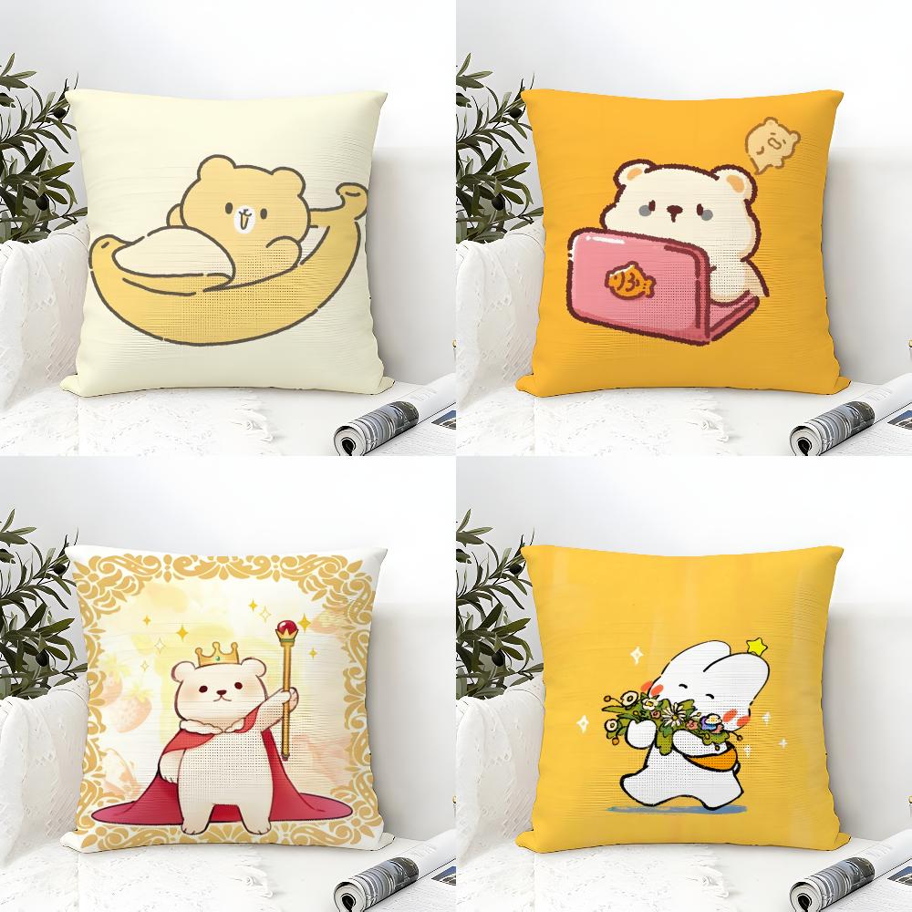 Fashing Sleeping Polar Bear Cartoon Pattern Pillow Case Natural Linen Double-Sided Printing Sofa Home Decor Cushion Cover