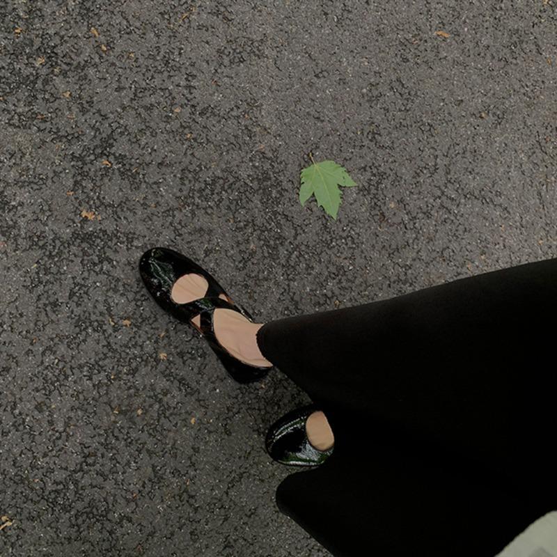 Studiolee Cross Strap Silver Round Head Soft Leather Mary Jane Women's Shoes Light Mouth Flat Shoes