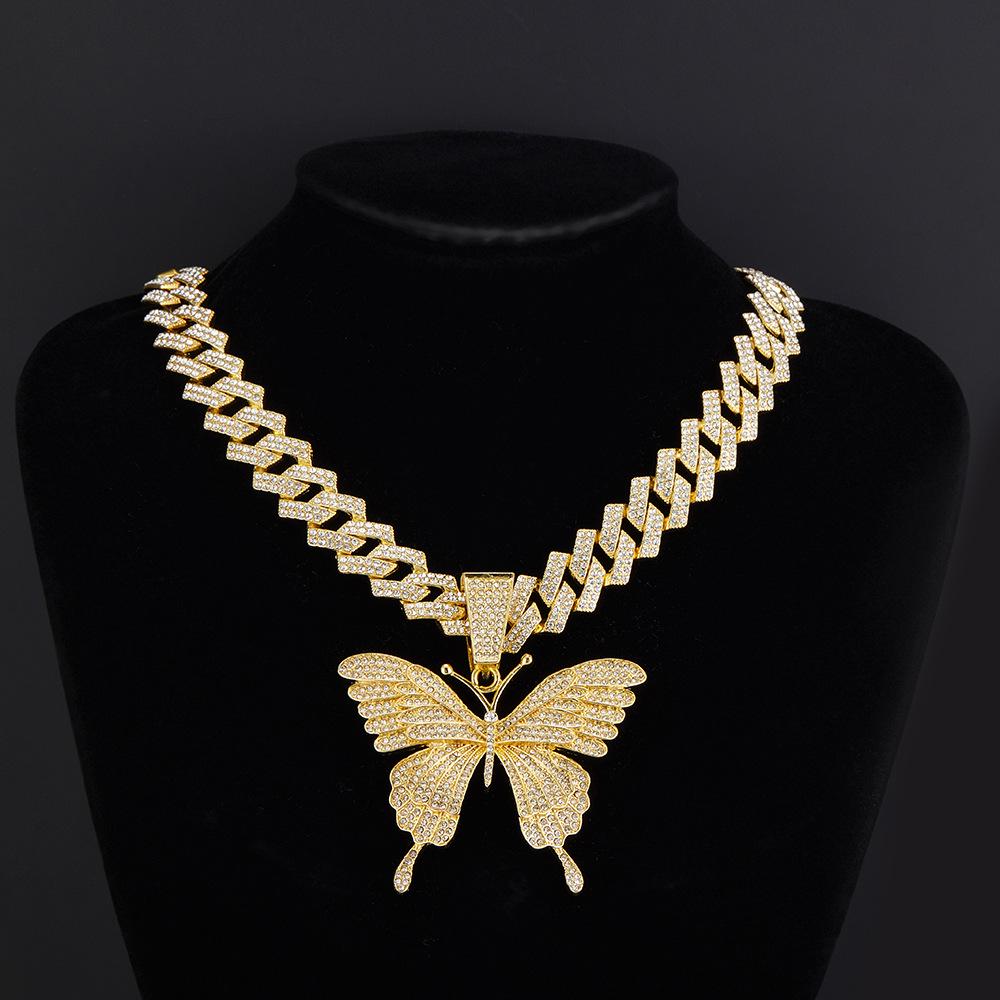 Trendy Zircon Butterfly Hip Hop Pendant Necklace for Couples