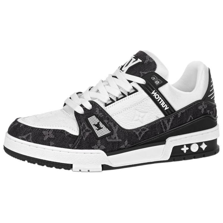 Louis Vuitton Trainer Cow Leather Trendy Low Top Skateboard Shoes Women's Black 1AC2A5