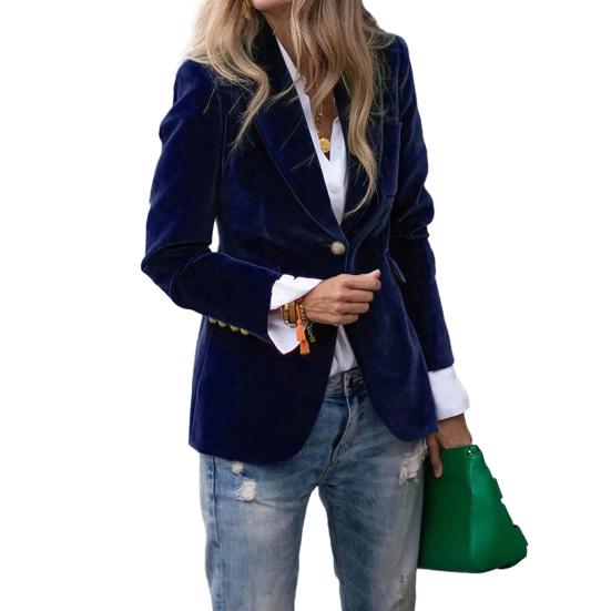 Velvet Blazer for Women Long Sleeve Botton Up Business Office Suit Jacket Casual Lapel Open Front Coat