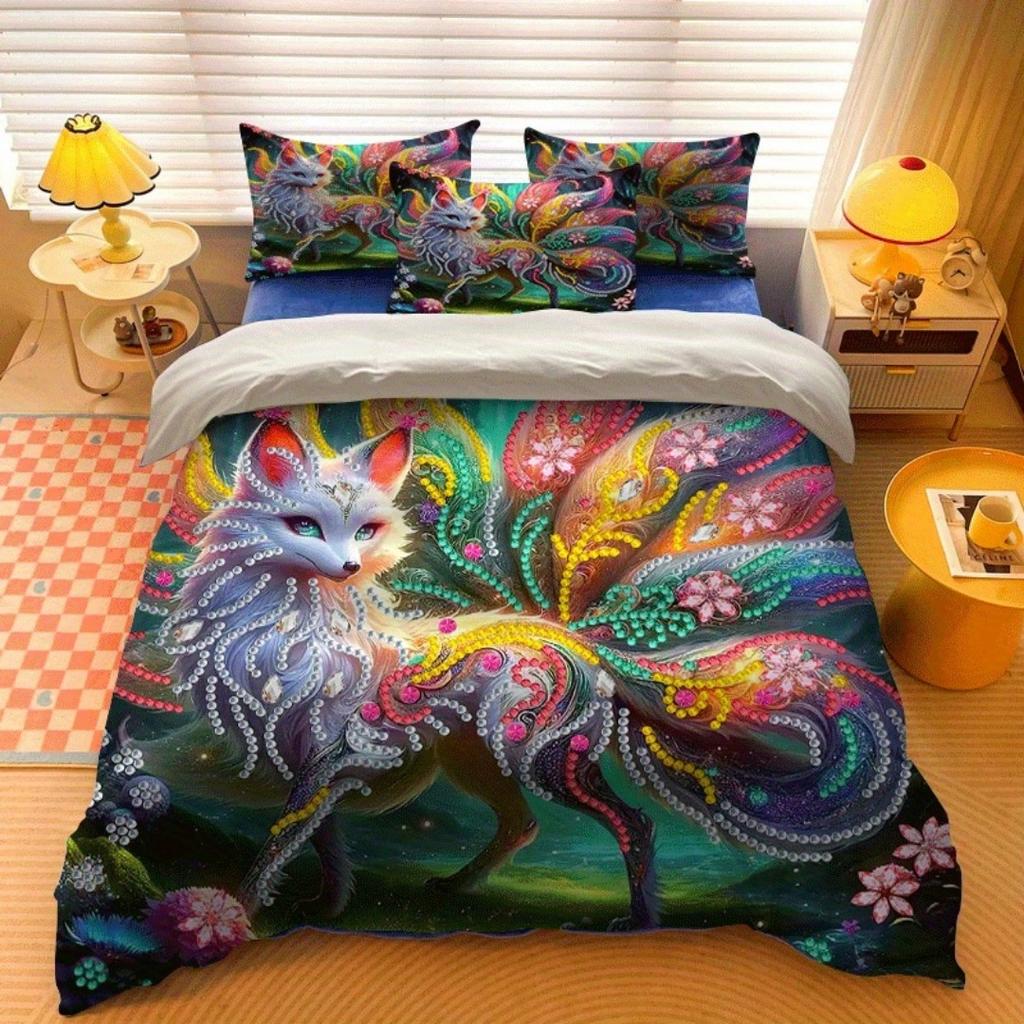 2/3pcs Nine-tailed Fox Fairy Printed Quilt Cover Set HD Digital Printed Quilt Cover Set Contains Quilt Cover and Pillowcase -