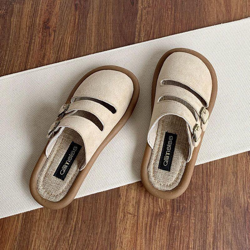 

Fashion Women s Shoes 2024 High Quality Baotou Women s Slippers Fashion Belt Buckle Daily Slippers Women New Solid Flat Slippers Zapatos 35
