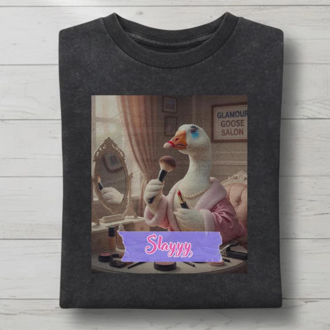 

Slay Goose T-Shirt – Glam Makeup Goose Funny Sassy Graphic Tee L