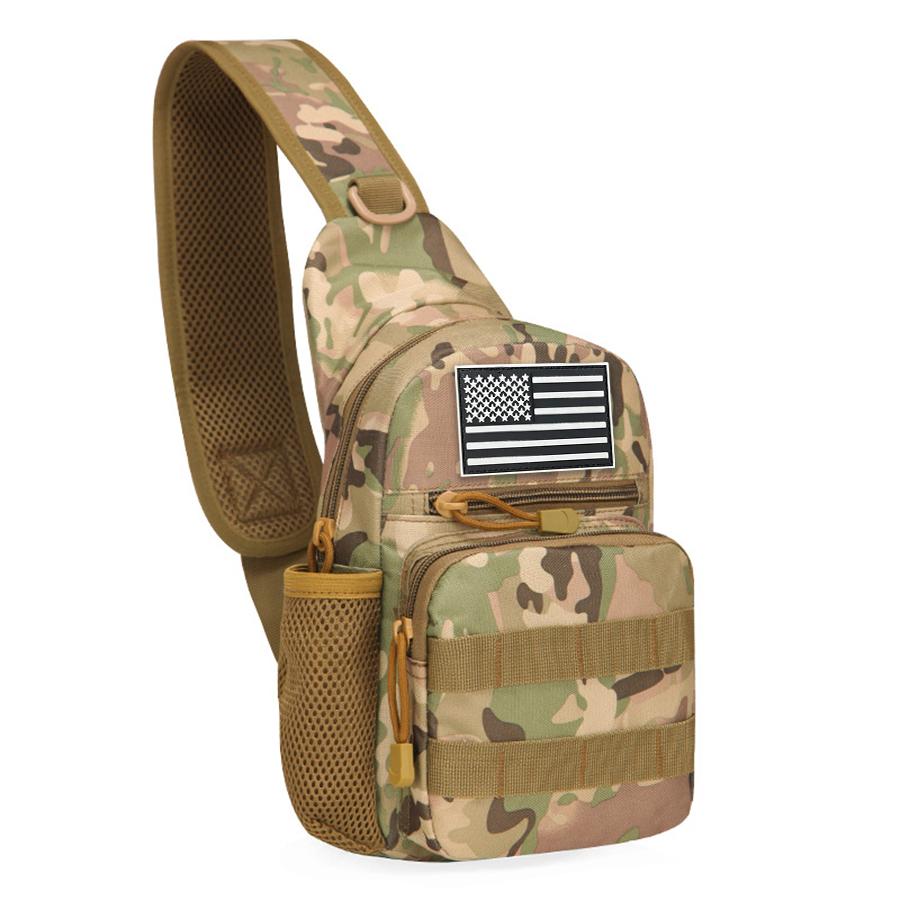 Camouflage Shoulder Bag Men's Chest Bag Outdoor Travel Convenient Water Cup Mesh Bag Shoulder Strap Adjustable