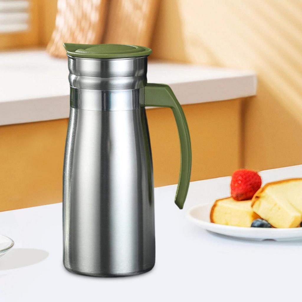 1.0L Stainless Steel Vacuum Thermal Coffee Carafe Modern Tea Kettle Cold Beverage Pitcher for Camping Office Parties Hotel Cafes