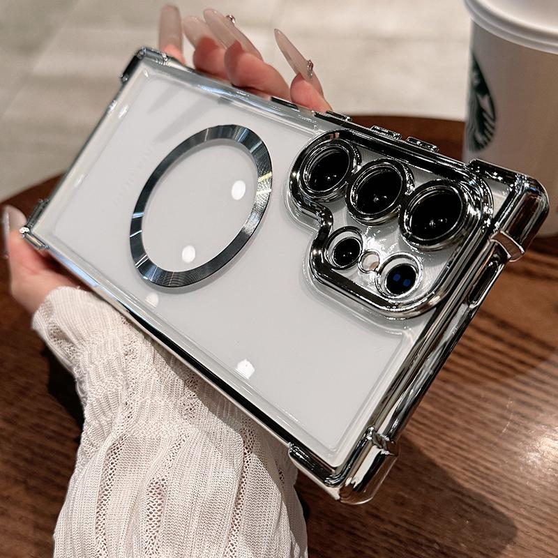 For Magsafe Clear Soft TPU Shockproof Cover For Samsung Galaxy S25 Edge S24 Ultra S23 FE S22 + Plus Magnetic Lens Film Plating Silicone Case