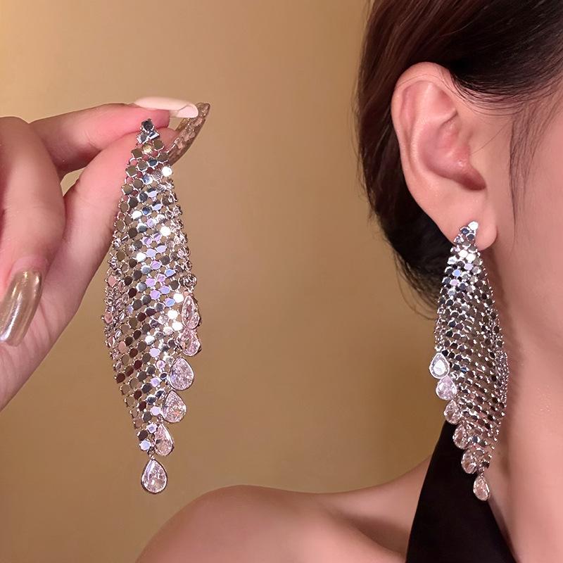 18k electroplating European and American zircon water drop fringed earrings earrings exaggerated earrings women