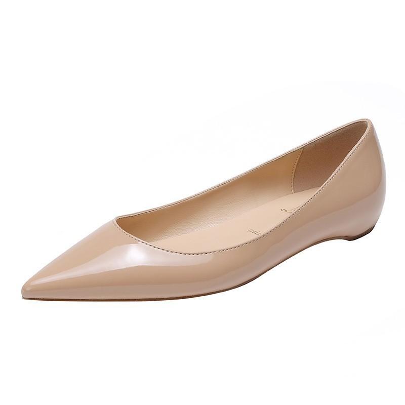 Pointed Red-soled Flat-soled Shoes, Single Shoes, Women's Patent Leather Shallow-heeled Low-heeled Shoes