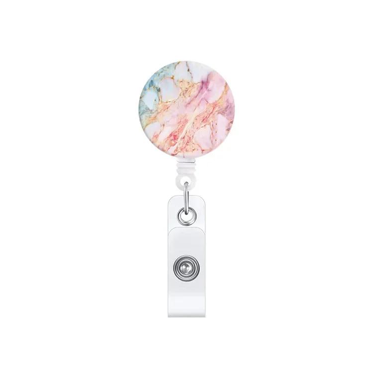 Retractable Badge Holder Reel Clip Marble Print Nurse Exhibition Card Holders Woman Doctor ID Card Chain Clips