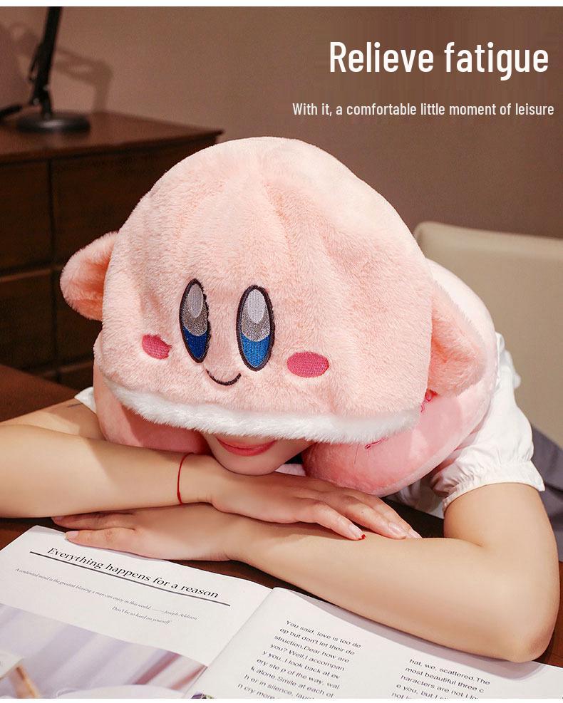 Hooded Cartoon U-Shaped Travel Neck Pillow with Hat - Gift for Girls