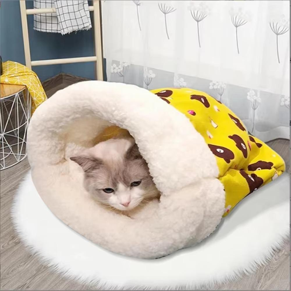 Cat Sleeping Bag Cat Nest Lamb Wool Material Winter Warm Pussy Sleeping Bag Semi Enclosed Design Kitten Nest Cartoon Pet Supplie