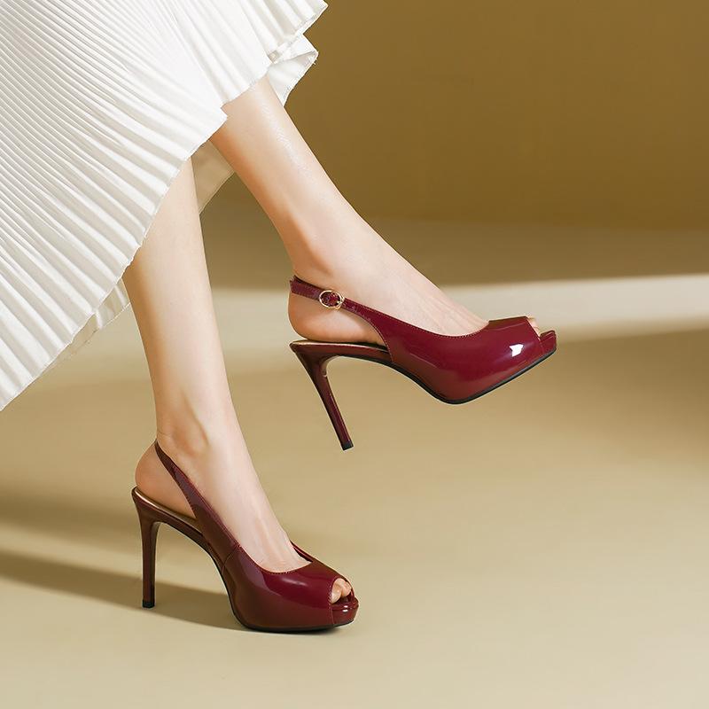 848-1 Fish mouth rear empty high-heeled sandals for women 2025 women's summer new thin-heeled waterproof table, not tired of high-heeled shoes for wom