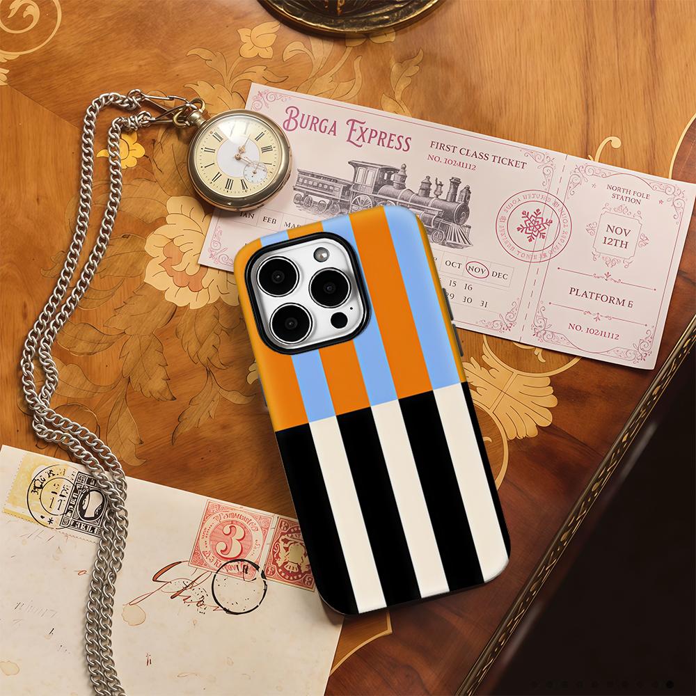 Color-Block Stripes Orange Black Phone Case for IPhone 17AIR 16E 16 15 14 13 12 11 17 Pro Max Plus Double-layer Back Cover