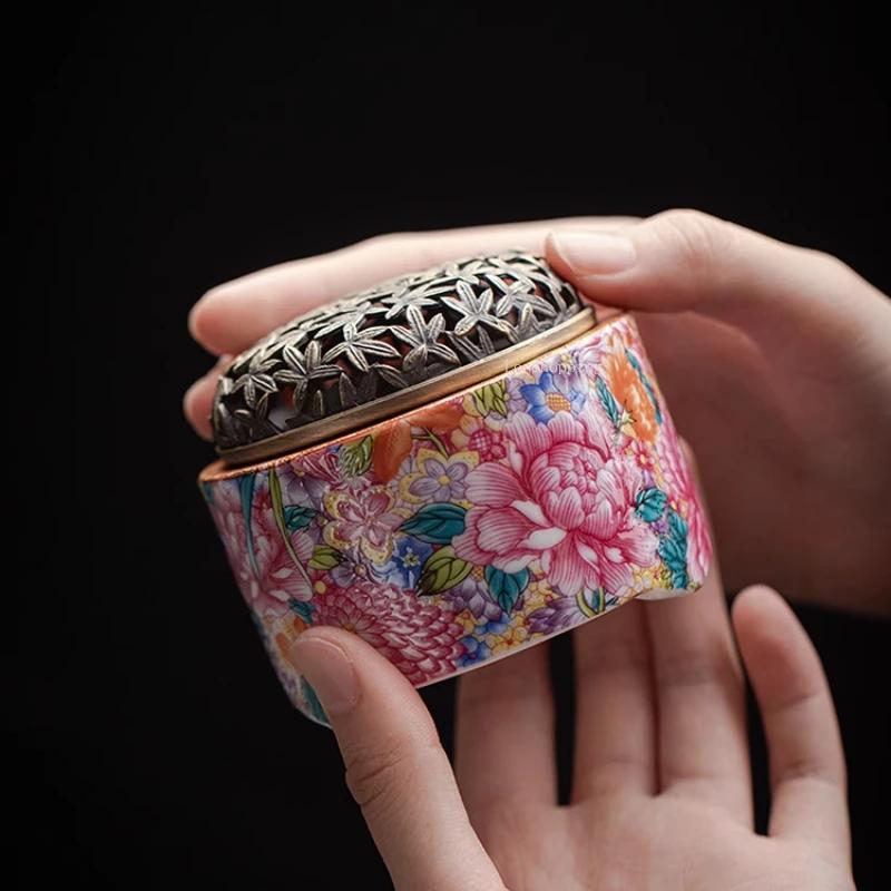 Ceramic Incense Burner Incense Holder House Indoor Desktop Decoration Creative A Hundred Flowers Bloom Enamel Incense Censer