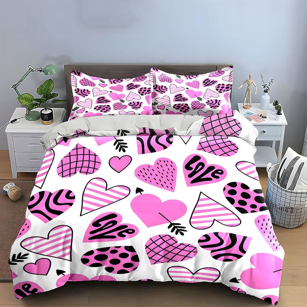 "Romantic Hearts Pattern Gift Set" Kid's and Adults' Bedroom Decor, Exquisite Three-piece Bedding Set Gift