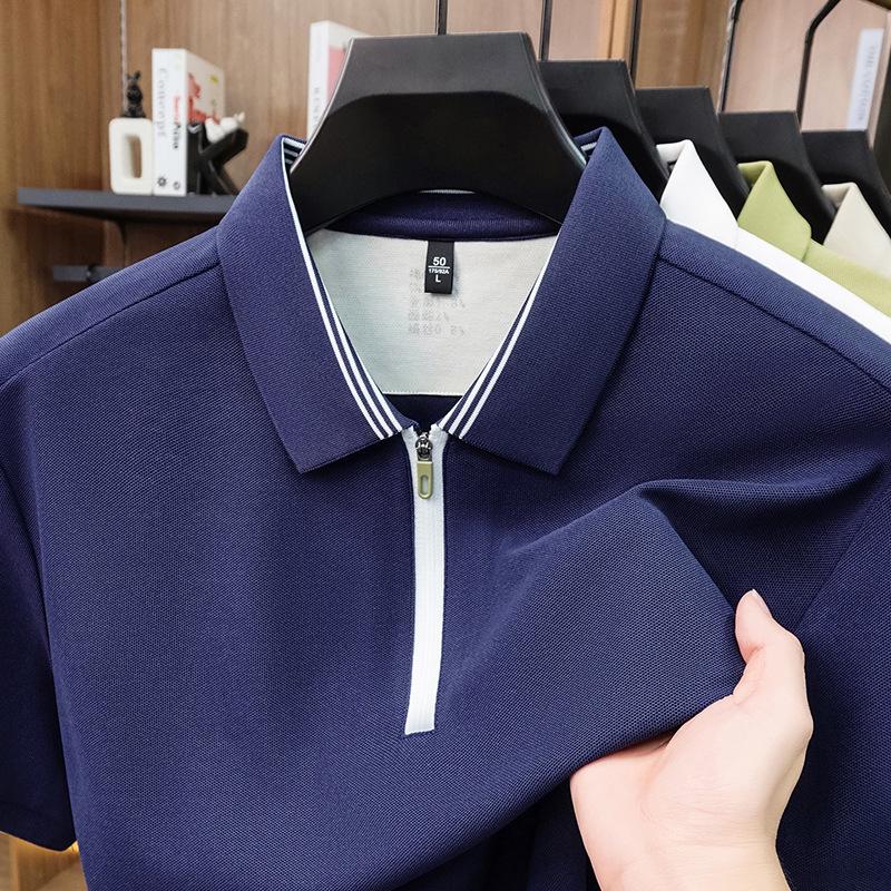 

Men s Trendy Breathable Zippered Lapel T-shirt - Short-Sleeve Casual Top XXL темно-синий