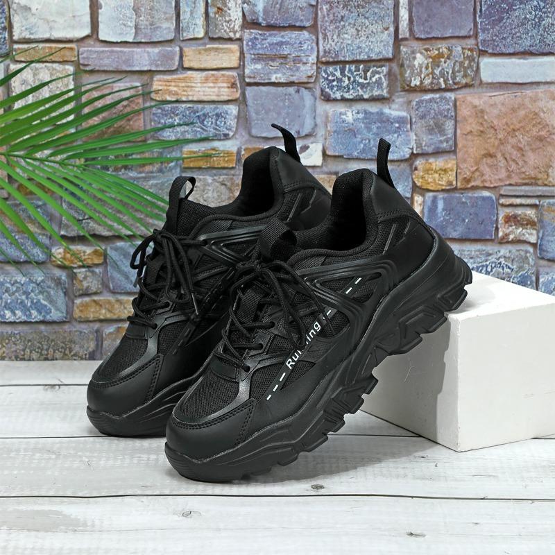 Women Chunky Sneakers Breathable Lace Up Walking Platform Shoes Couples Casual Shoes