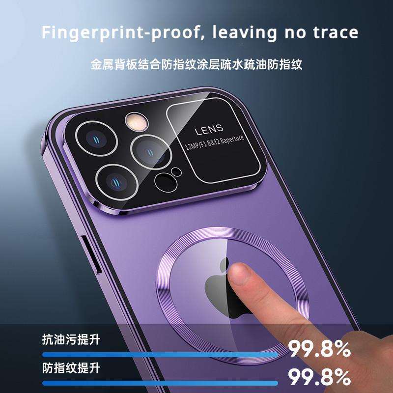 For IPhone 16 15 14 13 12 Pro Max Large Window Lens Protection Aluminum Metal Magnetic Case Shockproof Cover Screen Protector