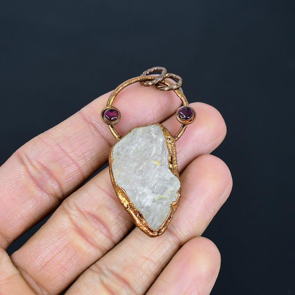 Clear Quartz Pendant Gemstone Jewelry, Copper Electroformed Pendant, Handmade Jewelry Birthstone Pendant, Gift For Him