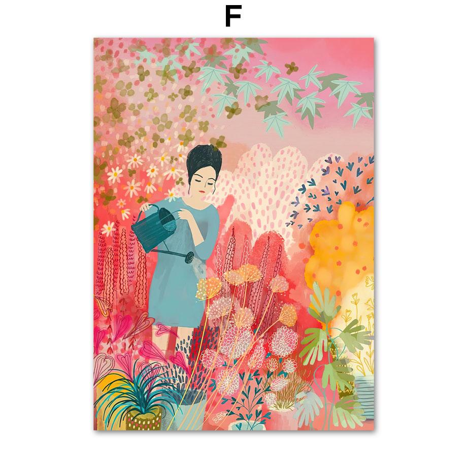 Wall Art Prints Canvas Painting Bohemia Colorful Vintage Abstract Girl Botanical Nordic Poster Decor Pictures For Living Room