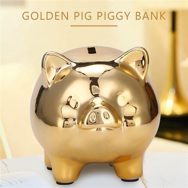 BHBL Porcellana Oro Maialino Salvadanaio Carino Maialino Portamonete Decorazione Maialino Portafortuna, Maialino d'Oro