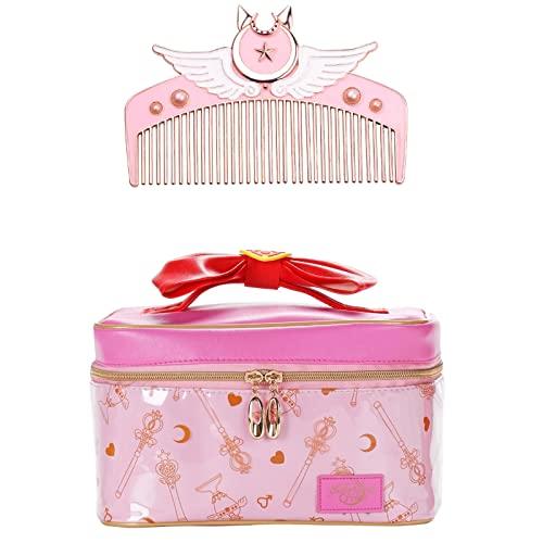 Smaele Sailor Moon Large Capacity Travel Makeup Pouch, Cute Makeup Case with Beautiful Girl Comb, Mini Makeup Box, Cosmetic Case, Travel Comb Storage