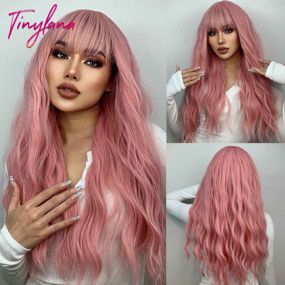 Orange Ginger Synthetic Wig Long Water Wavy Wigs For Women With Bangs Halloween Cosplay Party Daily Natural Heat Resistant Wig
