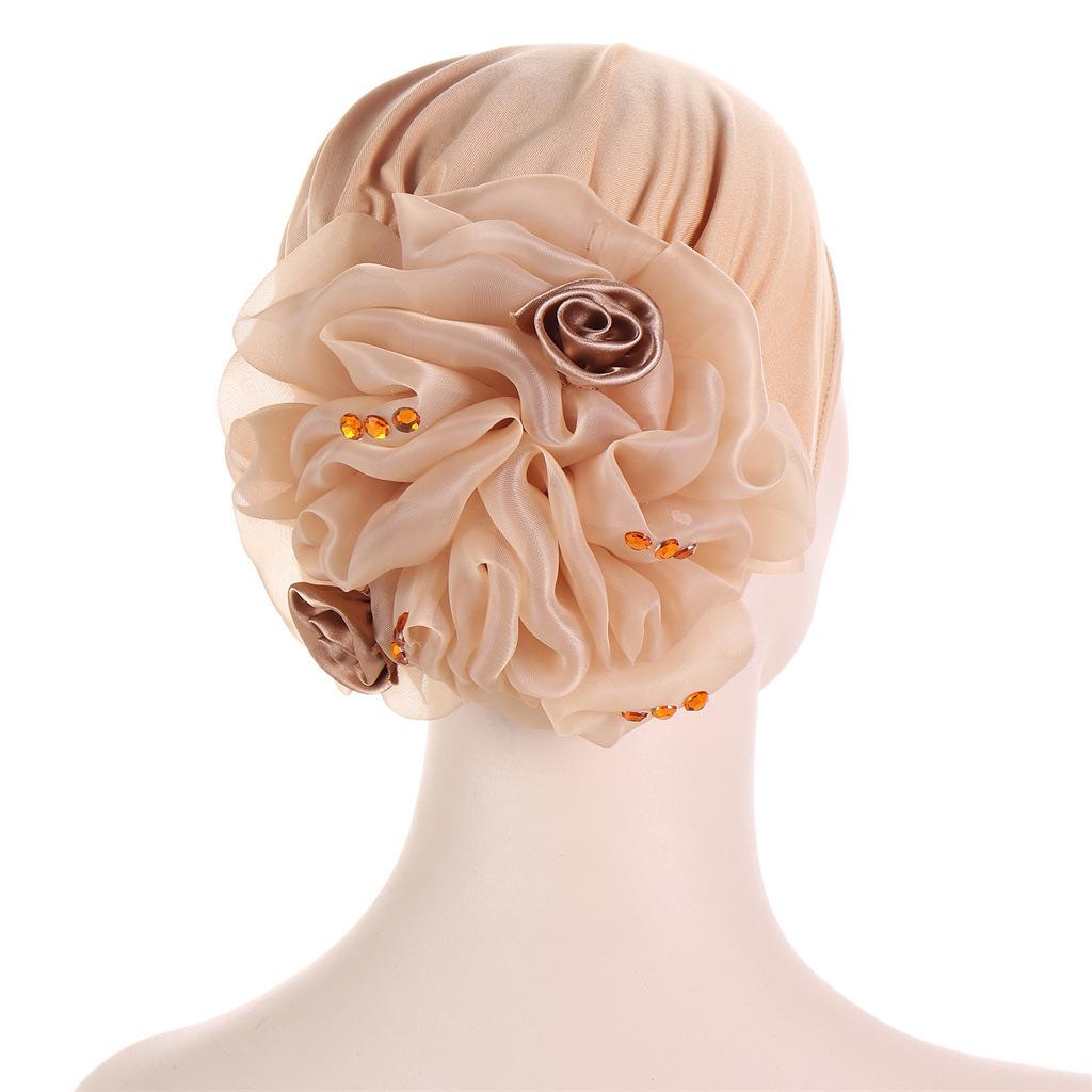 KepaHoo Satin Flower Turban Bonnet for Women Muslim Headwear Bandana Caps Islamic Headscarf Hair Bands Hat Indian Headwrap