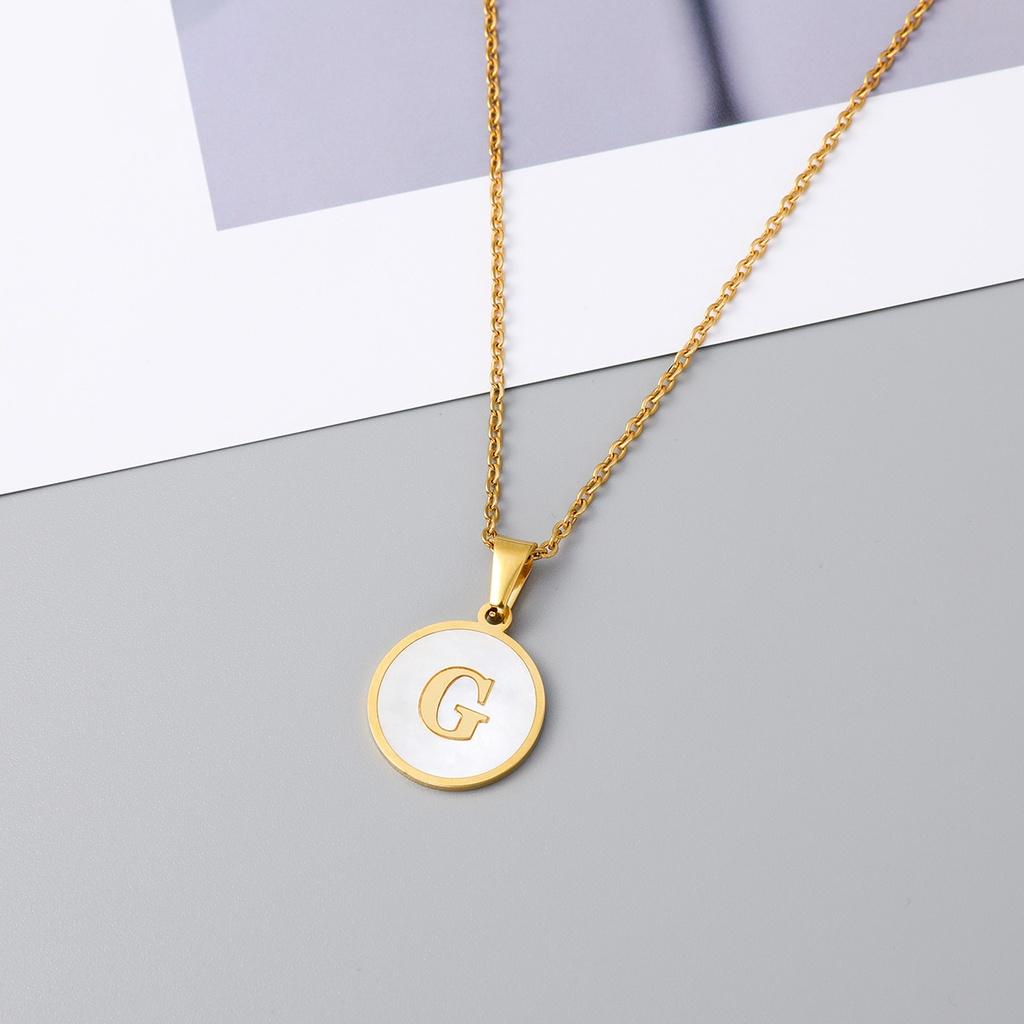Stylish Stainless Steel Shell Letter Necklace For Women Round Titanium Steel Pendant Necklace With English Alphabet Letters