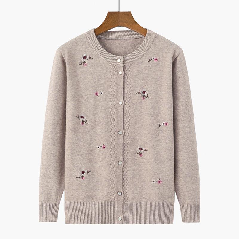 Autumn Sweaters Winter Knitted Clothes Women Printed Middle Aged Mother Embroidered Long Sleeve Tops Button Sweater